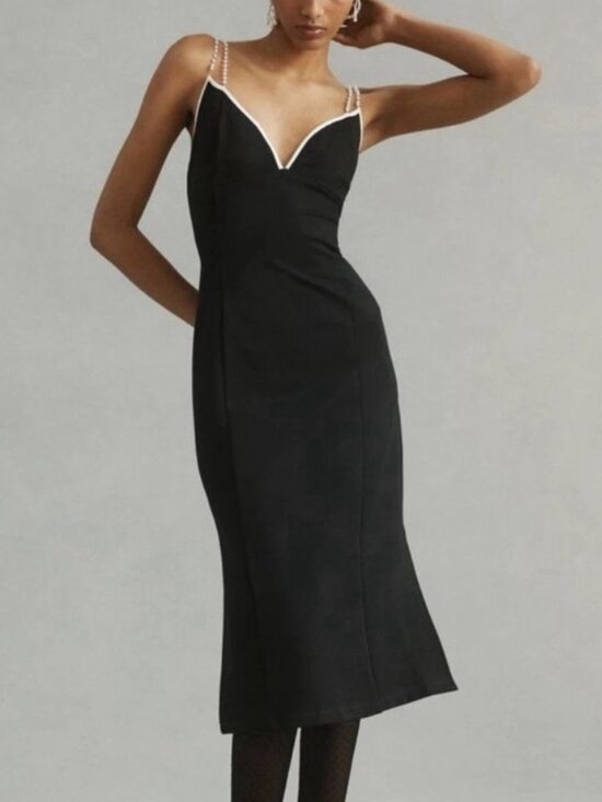 Maeve Dresses & Skirts - Maeve Anthropologie NWT Pearl Strap Black Cocktail Midi Sheath Dress Size XL